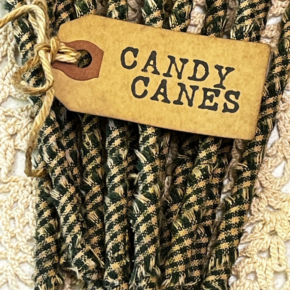 12 Primitive 6" green homespun handmade Fabric Candy Canes Ornaments farmhous… - Picture 4 of 11